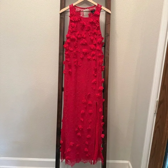 Red Floral Appliqué Lace Midi Dress – NWT – Size 8 - Picture 1 of 15